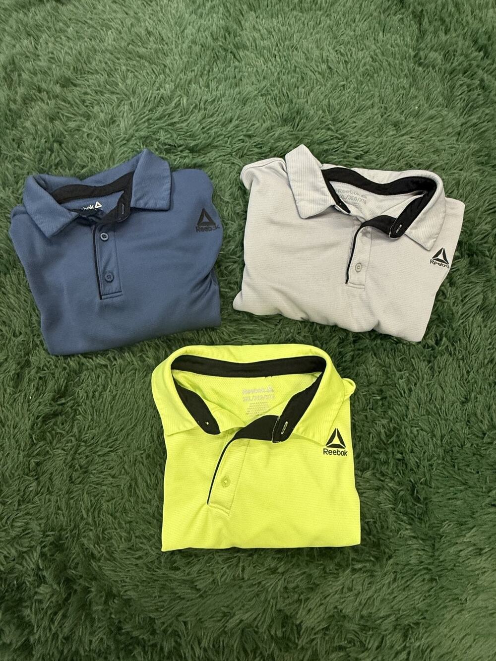 Reebok Men's 3XL Polo Shirts Lot of 3 Performance Golf Casual Blue Gray Neon